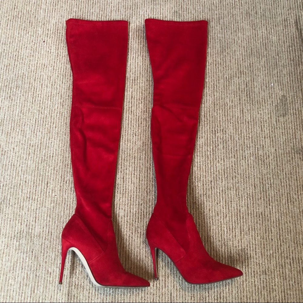 Steve Madden Red Over-the-Knee Suede Stiletto Boots